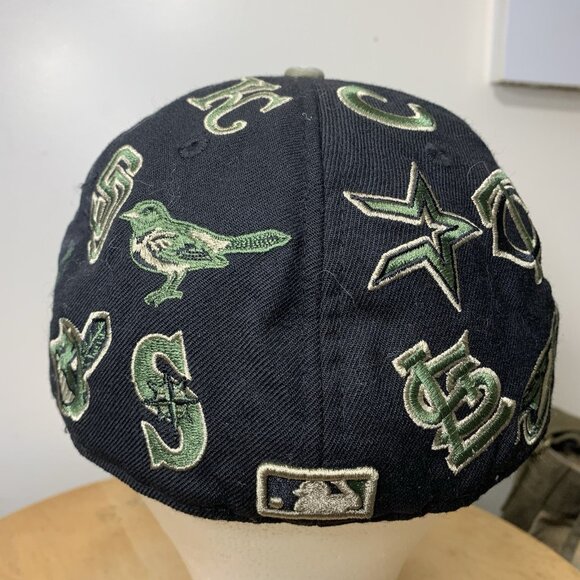 New Era Cap MLB All Over Team Logos 59Fifty Baseball Fitted Camo Hat  7 1/4 Rare - Picture 6 of 16